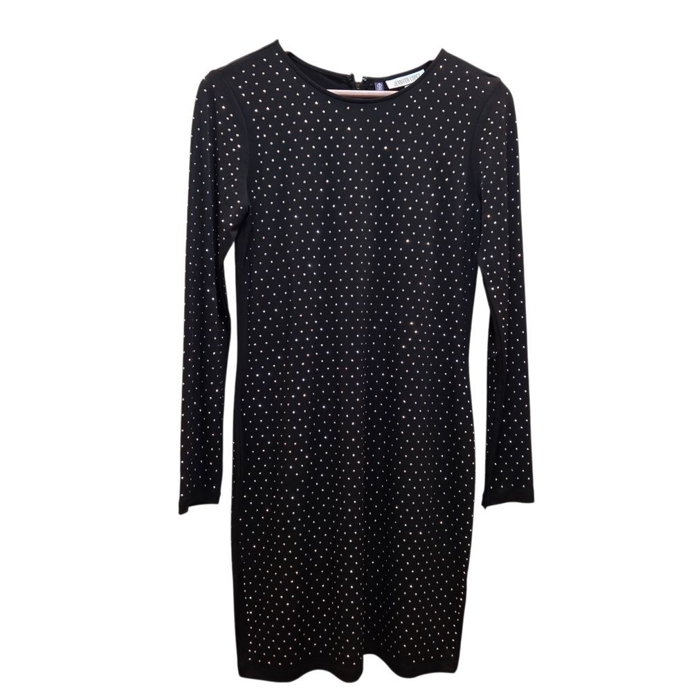 Jennifer Lopez Bodycon Women's Stretch Dress Black Silver Studs Cocktail Party S